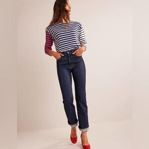 BODEN High Rise True Straight Leg Jeans 33 Waist 32 Length Dark Wash Stretch